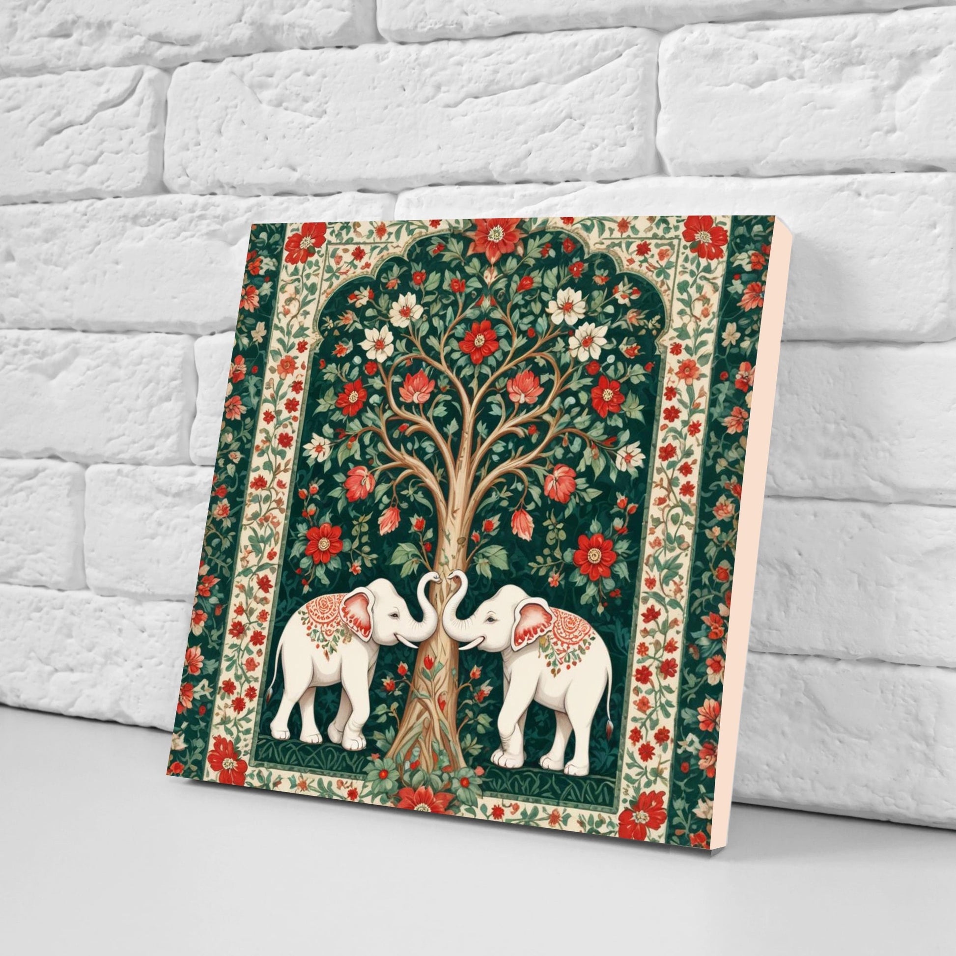 Indian Elephant Ceramic Gloss Wall Tiles Set of 2 - Elephant Wall Art Print - Elephant Mughal art - Elephant Home Decor - Elephant print