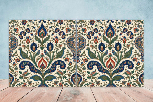 Flower Ceramic Gloss Wall Tiles Set of 2 - Botanical Wall Art Print - Indian Mughal art - Floral Home Decor - Botanical print - Mughal Wall
