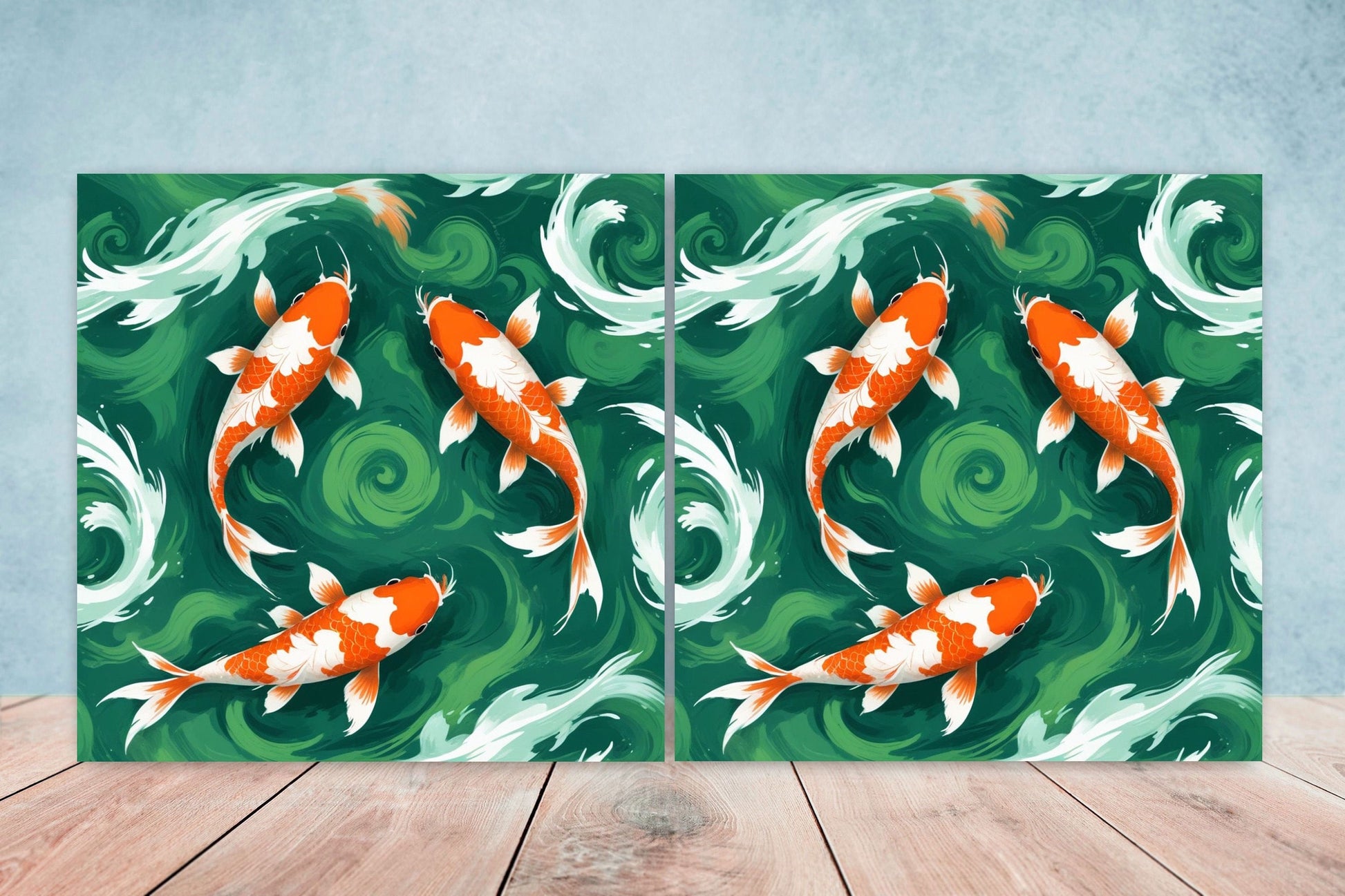 Koi Fish Ceramic Tile - Japanese Tiles -Set of 2 Wall Decor Tiles -Kitchen Backsplash Tiles,Table Decorative Tiles,Bathroom, Coaster