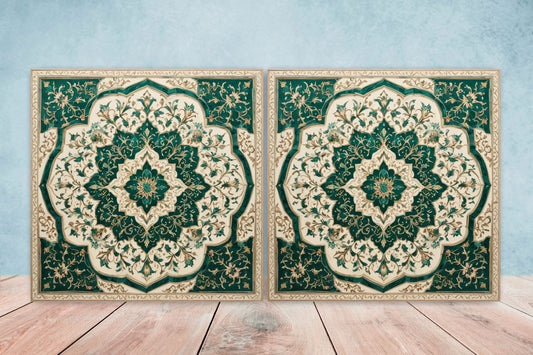 Flower Ceramic Gloss Wall Tiles Set of 2 - Botanical Wall Art Print - Indian Mughal art - Floral Home Decor - Botanical print - Mughal Wall