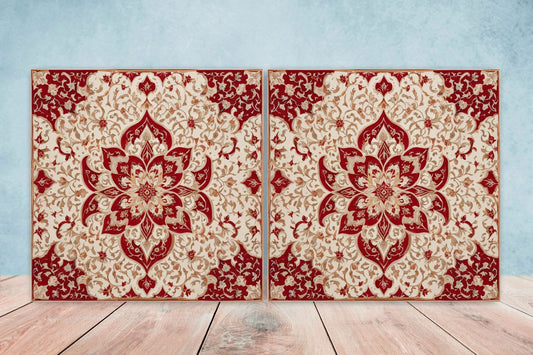 Flower Ceramic Gloss Wall Tiles Set of 2 - Botanical Wall Art Print - Indian Mughal art - Floral Home Decor - Botanical print - Mughal Wall