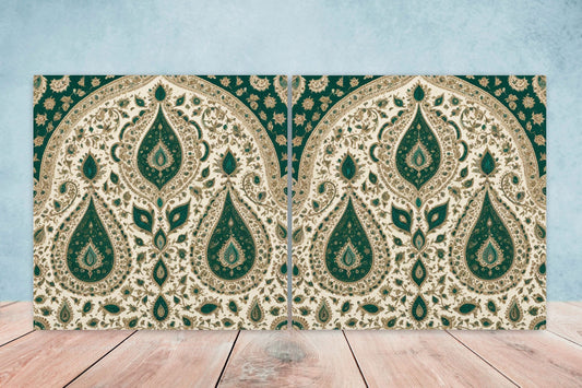 Flower Ceramic Gloss Wall Tiles Set of 2 - Botanical Wall Art Print - Indian Mughal art - Floral Home Decor - Botanical print - Mughal Wall
