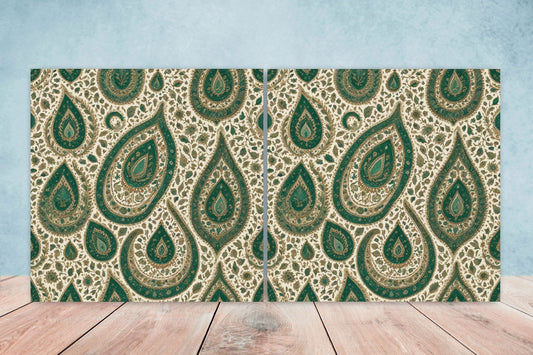 Flower Ceramic Gloss Wall Tiles Set of 2 - Botanical Wall Art Print - Indian Mughal art - Floral Home Decor - Botanical print - Mughal Wall