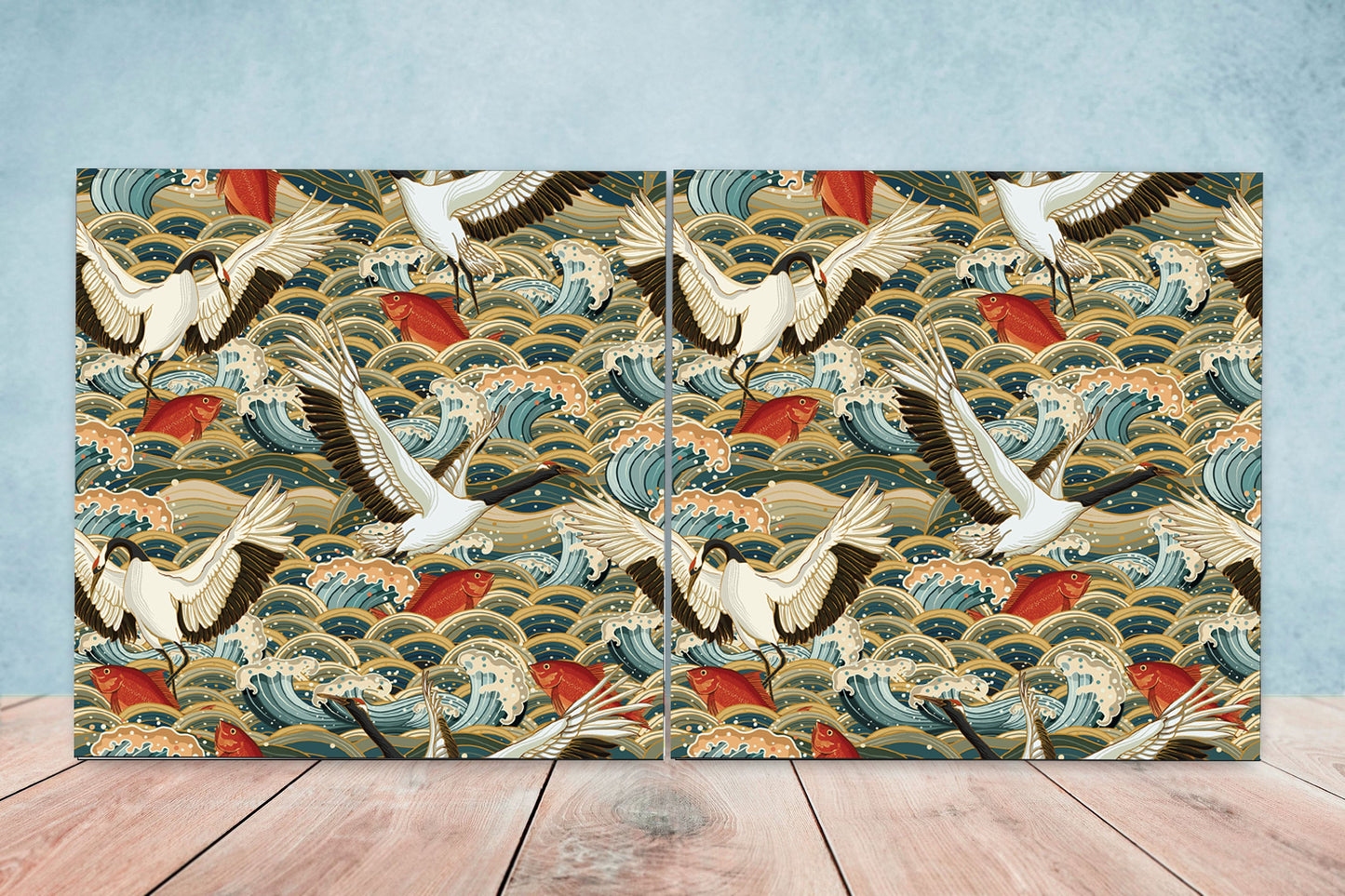 Japanese Ceramic Bird Tiles - Set of 2 Japan Wall Decor Tiles - Kitchen Backsplash Tiles, Table Decorative Tiles, Bathroom Tiles, Coaster