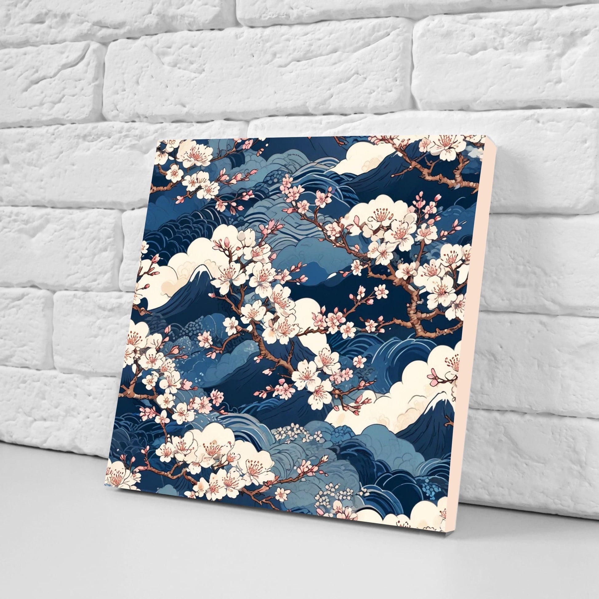 Japanese Ceramic Tiles Cherry Blossom Flower Design - Set of 2 Wall Décor Tiles - Kitchen Backsplash Tiles, Decorative Tiles, Bathroom Tiles