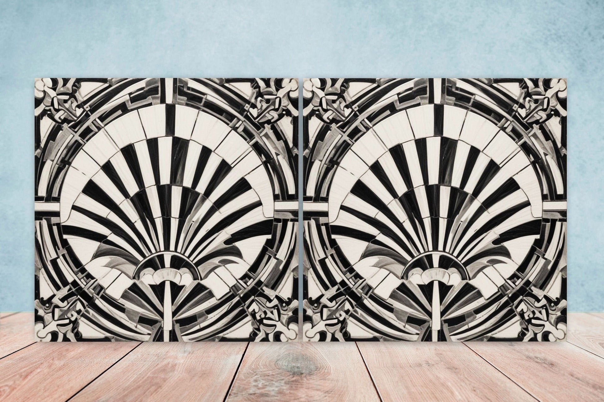 Art Deco Ceramic tiles - Set of 2 Art Deco Wall Decor Geometric Tiles - Kitchen Backsplash Tiles, Table Decorative Tiles, Bathroom Tiles
