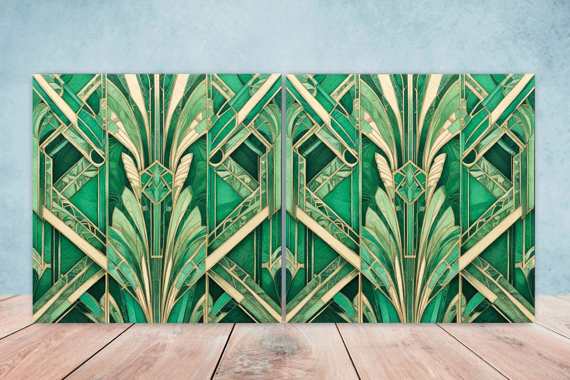 Art Deco Ceramic tiles - Set of 2 Art Deco Wall Decor Geometric Tiles - Kitchen Backsplash Tiles, Table Decorative Tiles, Bathroom Tiles