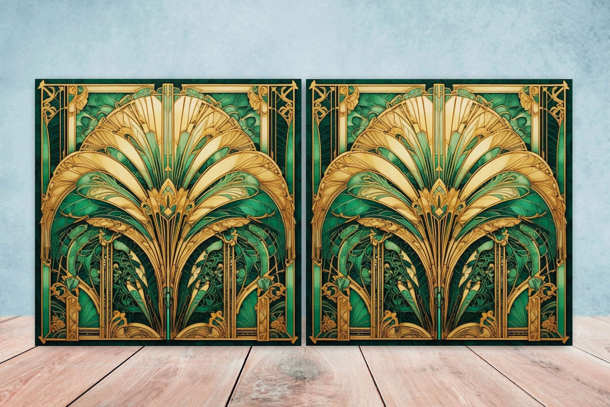 Art Deco Ceramic tiles - Set of 2 Art Deco Wall Decor Geometric Tiles - Kitchen Backsplash Tiles, Table Decorative Tiles, Bathroom Tiles