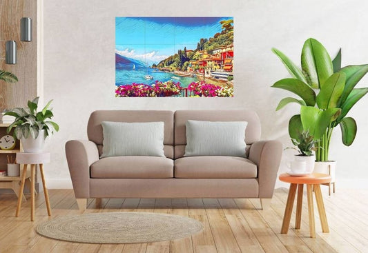 Tile Mural/Mosaic Ceramic Panel of Lake Como - Lake Como wall print - Lake Come Wall Art - Tile Mural - Gloss Tiles - Tile Mosaic