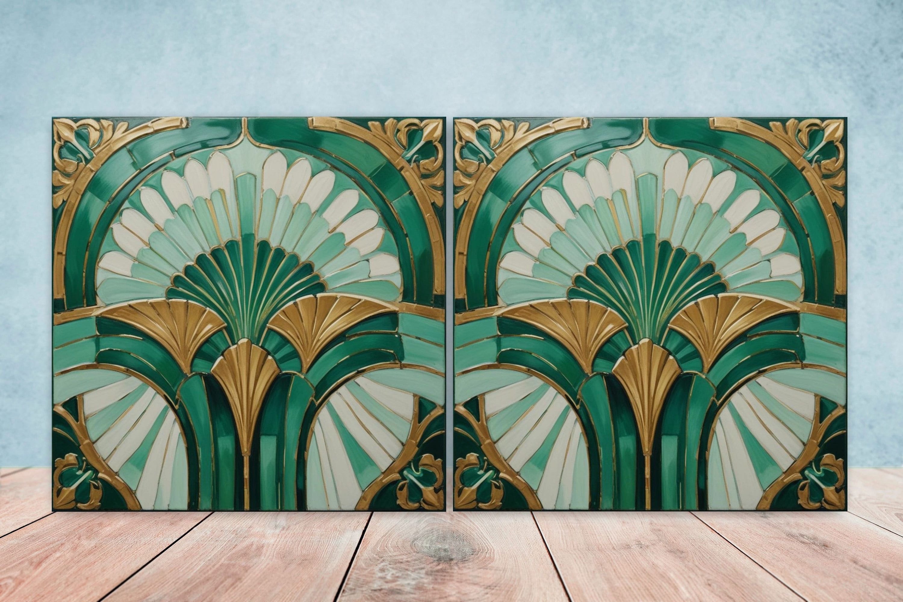 Art Deco Ceramic tiles - Set of 2 Art Deco Wall Decor Geometric Tiles ...