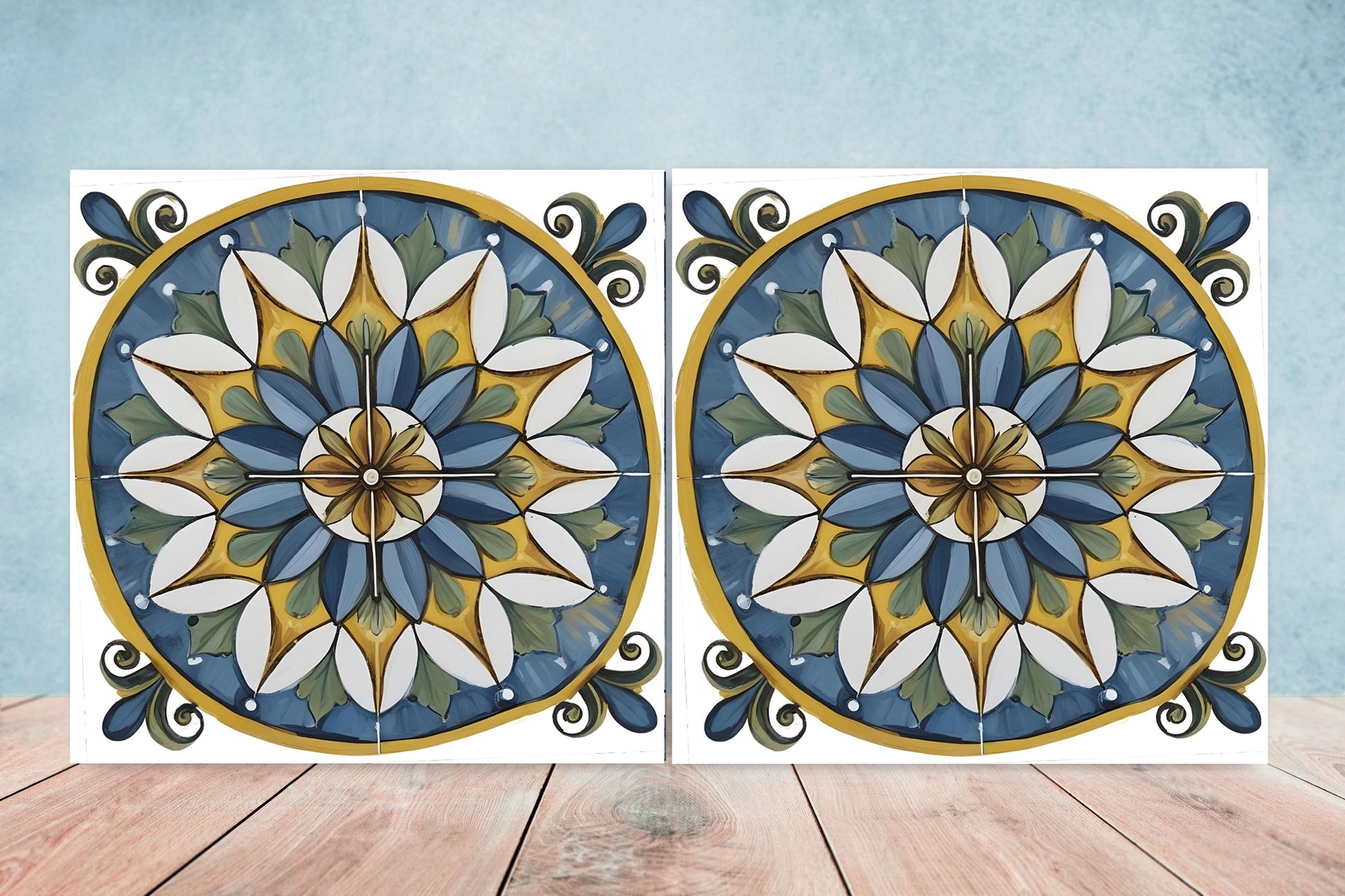 Italian Majolica Tiles - Set of 2 Sicilian Wall Decor Tiles - Kitchen Backsplash Tiles, Table Decorative Tiles, Bathroom Tiles, Coaster