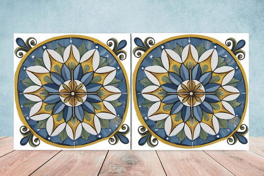 Italian Majolica Tiles - Set of 2 Sicilian Wall Decor Tiles - Kitchen Backsplash Tiles, Table Decorative Tiles, Bathroom Tiles, Coaster