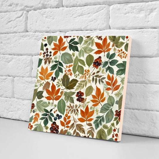Floral Tile Watercolor Flowers Leaves Leaf Design - Set of 1 Wall Decor Tile -Kitchen Backsplash Tiles,Table Decorative Tiles,Bathroom tiles
