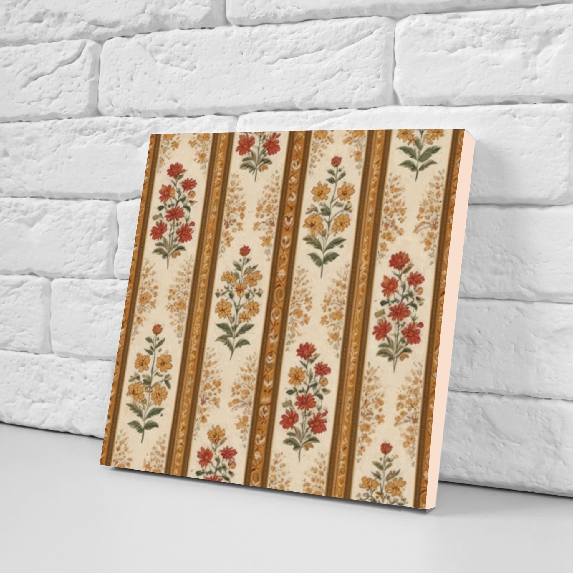 Flower Ceramic Gloss Wall Tiles Set of 2 - Botanical Wall Art Print - Indian Mughal art - Floral Home Decor - Botanical print - Mughal Wall
