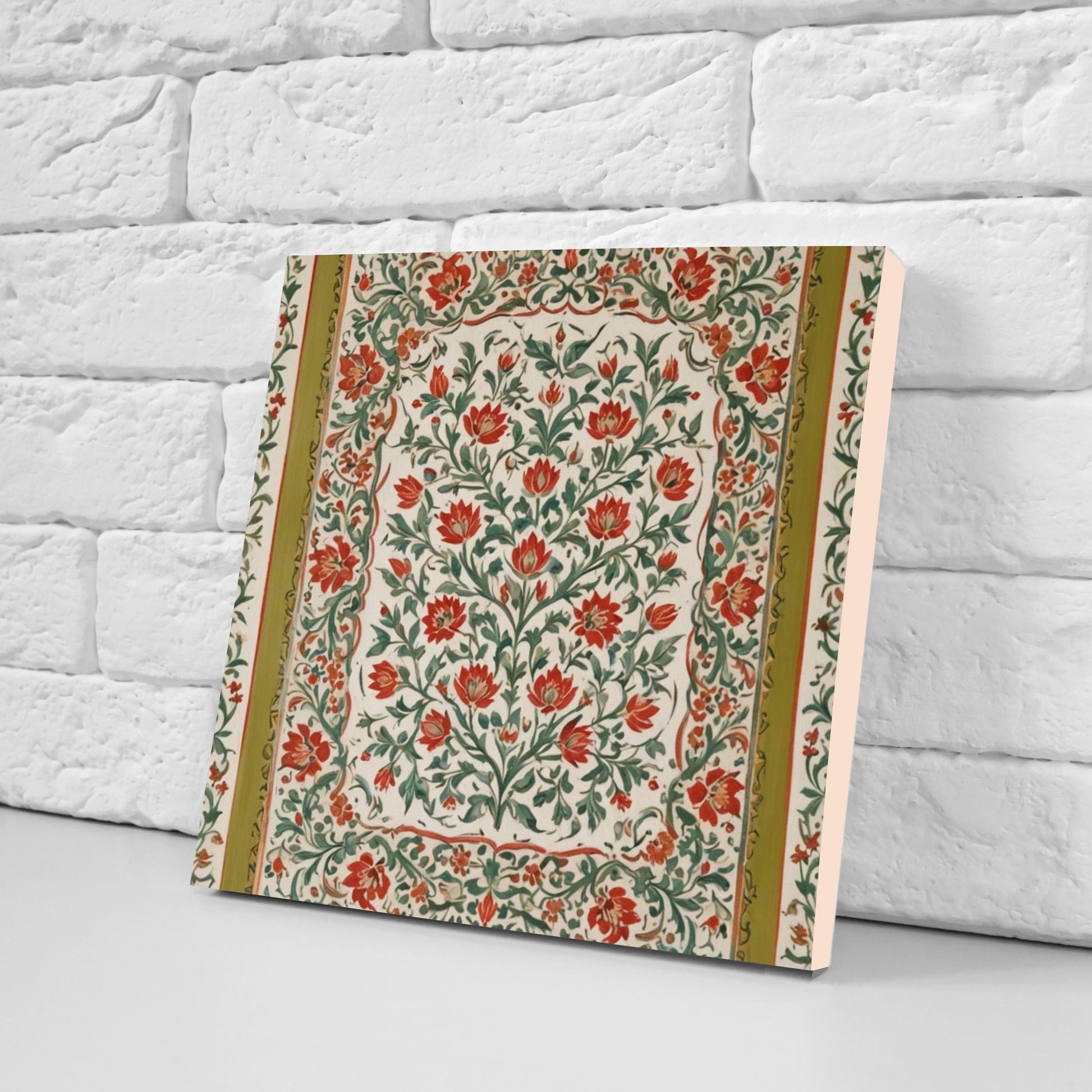 Flower Ceramic Gloss Wall Tiles Set of 2 - Botanical Wall Art Print - Indian Mughal art - Floral Home Decor - Botanical print - Mughal Wall