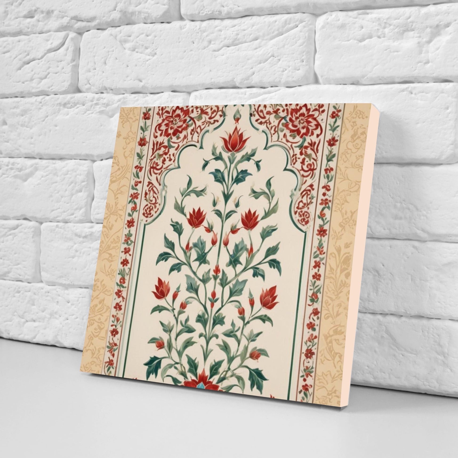 Flower Ceramic Gloss Wall Tiles Set of 2 - Botanical Wall Art Print - Indian Mughal art - Floral Home Decor - Botanical print - Mughal Wall