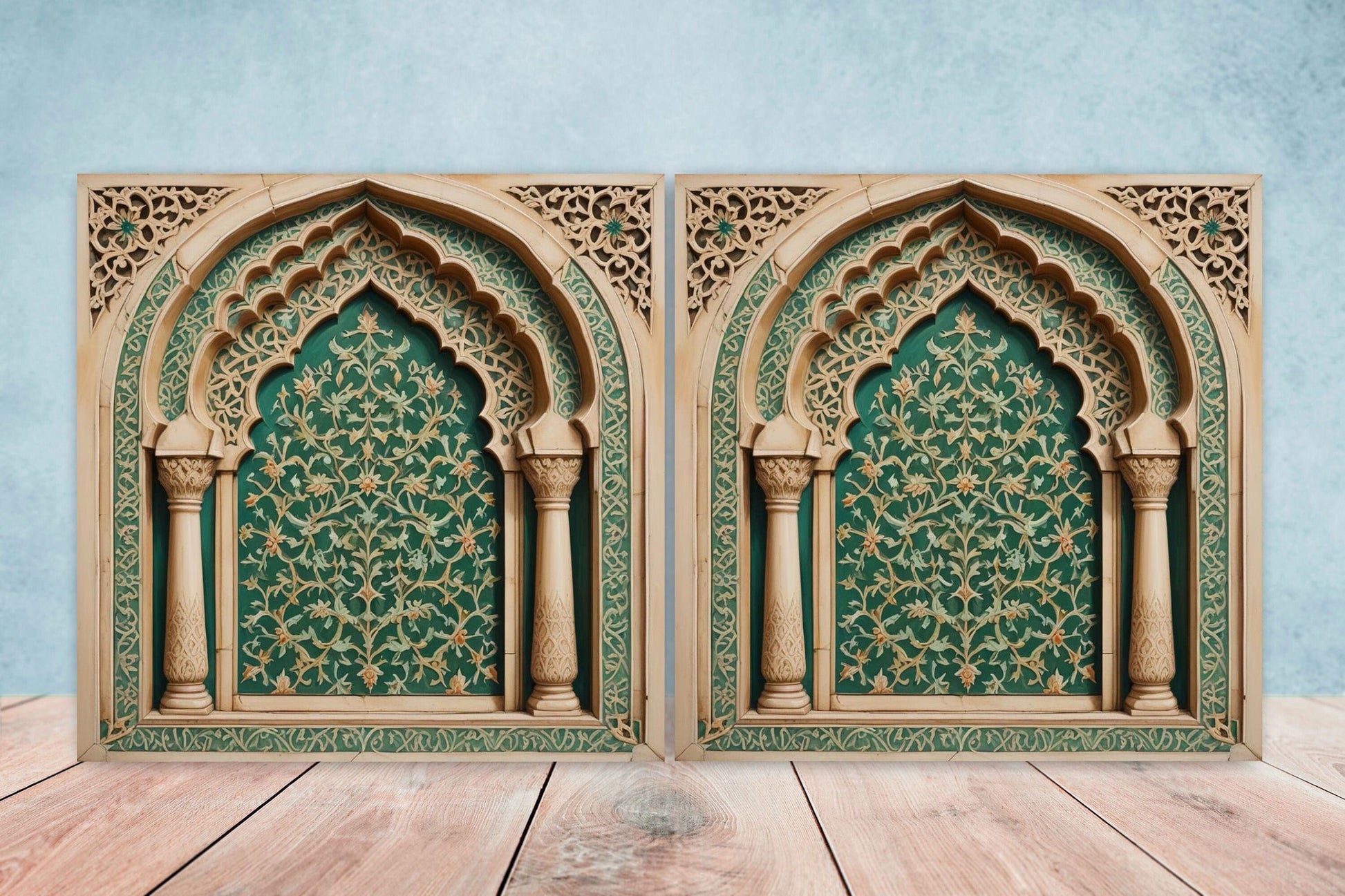 Flower Ceramic Gloss Wall Tiles Set of 2 - Botanical Wall Art Print - Indian Mughal art - Floral Home Decor - Botanical print - Mughal Wall