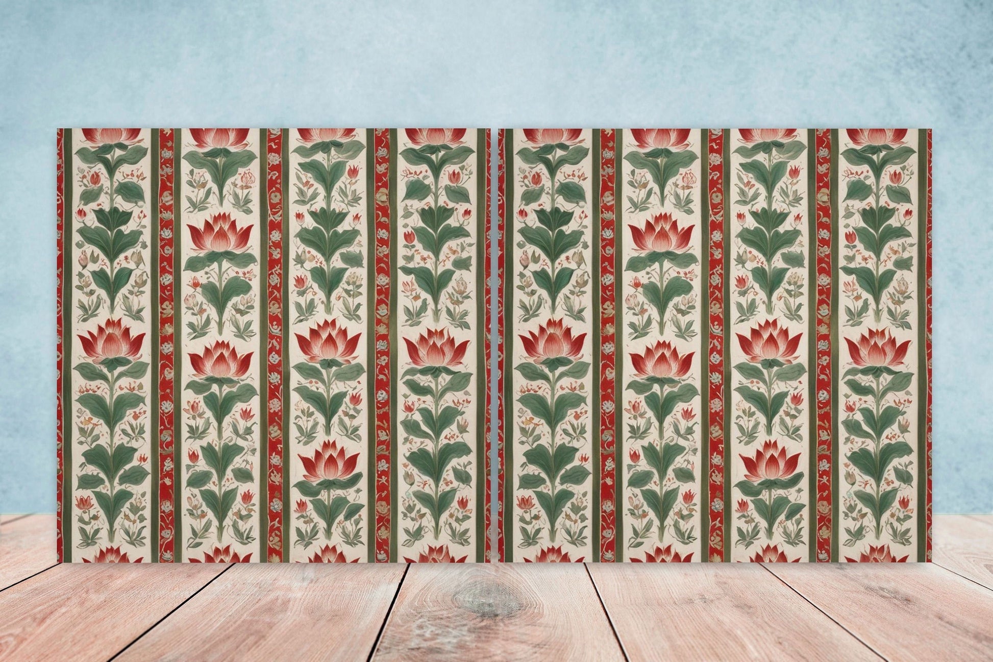 Flower Ceramic Gloss Wall Tiles Set of 2 - Lotus Wall Art Print - Indian Mughal art - Floral Home Decor - Lotus print - Mughal Wall Art