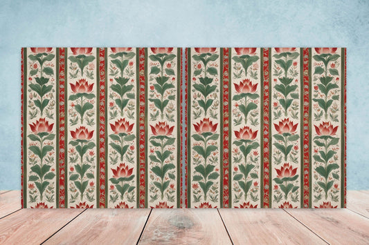 Flower Ceramic Gloss Wall Tiles Set of 2 - Lotus Wall Art Print - Indian Mughal art - Floral Home Decor - Lotus print - Mughal Wall Art