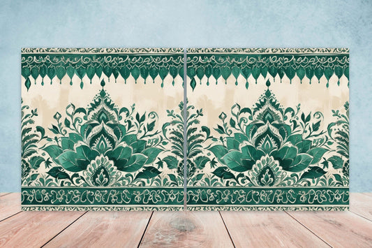 Flower Ceramic Gloss Wall Tiles Set of 2 - Botanical Wall Art Print - Indian Mughal art - Floral Home Decor - Botanical print - Mughal Wall