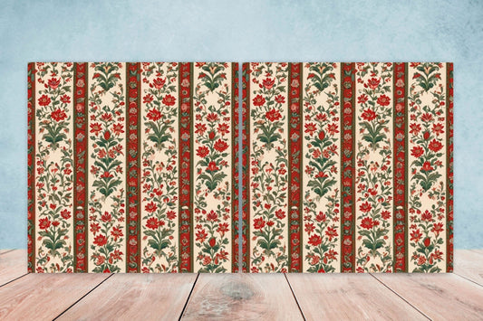 Flower Ceramic Gloss Wall Tiles Set of 2 - Botanical Wall Art Print - Indian Mughal art - Floral Home Decor - Botanical print - Mughal Wall