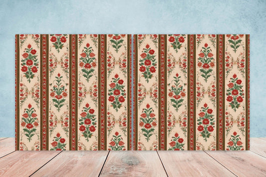 Flower Ceramic Gloss Wall Tiles Set of 2 - Botanical Wall Art Print - Indian Mughal art - Floral Home Decor - Botanical print - Mughal Wall