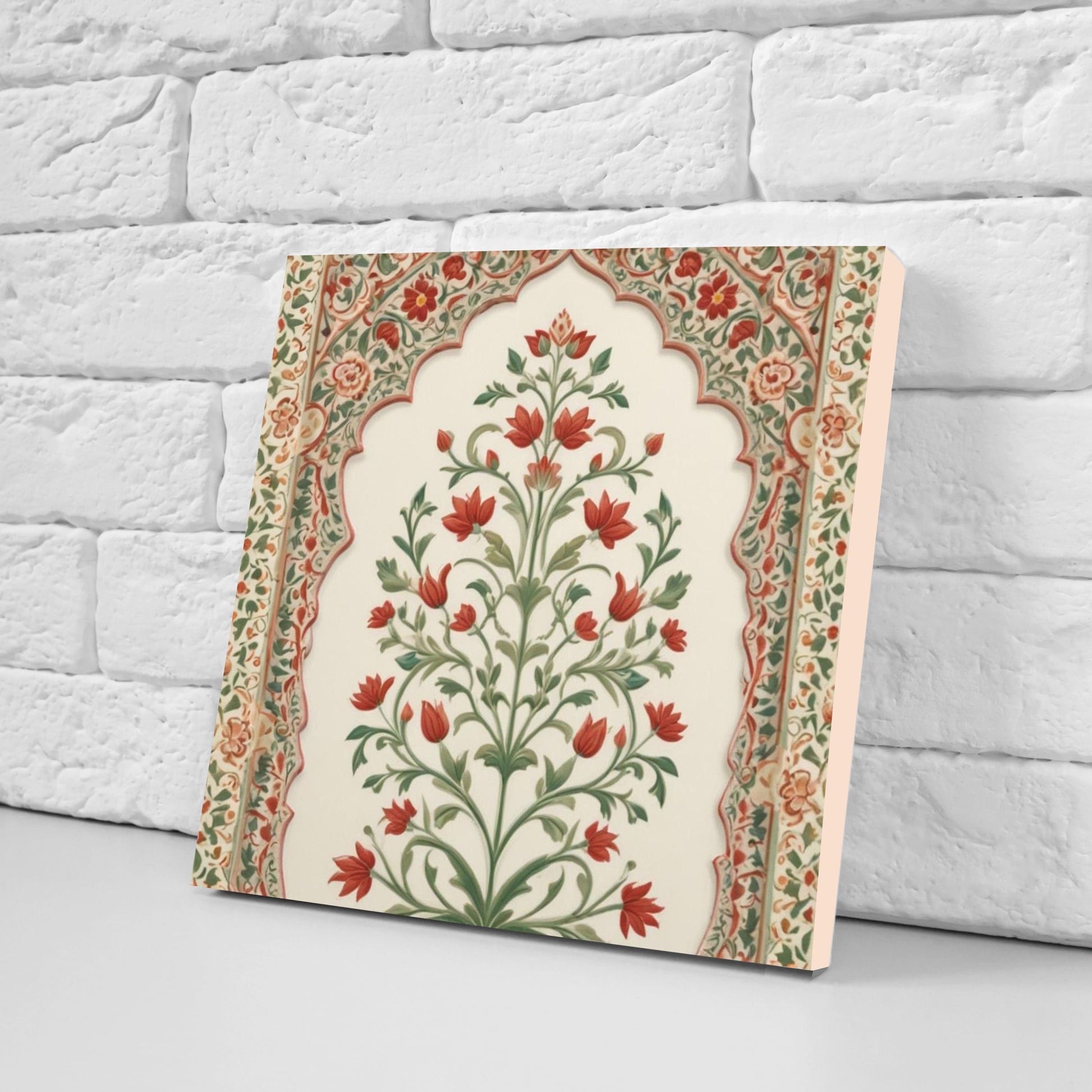 Flower Ceramic Gloss Wall Tiles Set of 2 - Botanical Wall Art Print - Indian Mughal art - Floral Home Decor - Botanical print - Mughal Wall