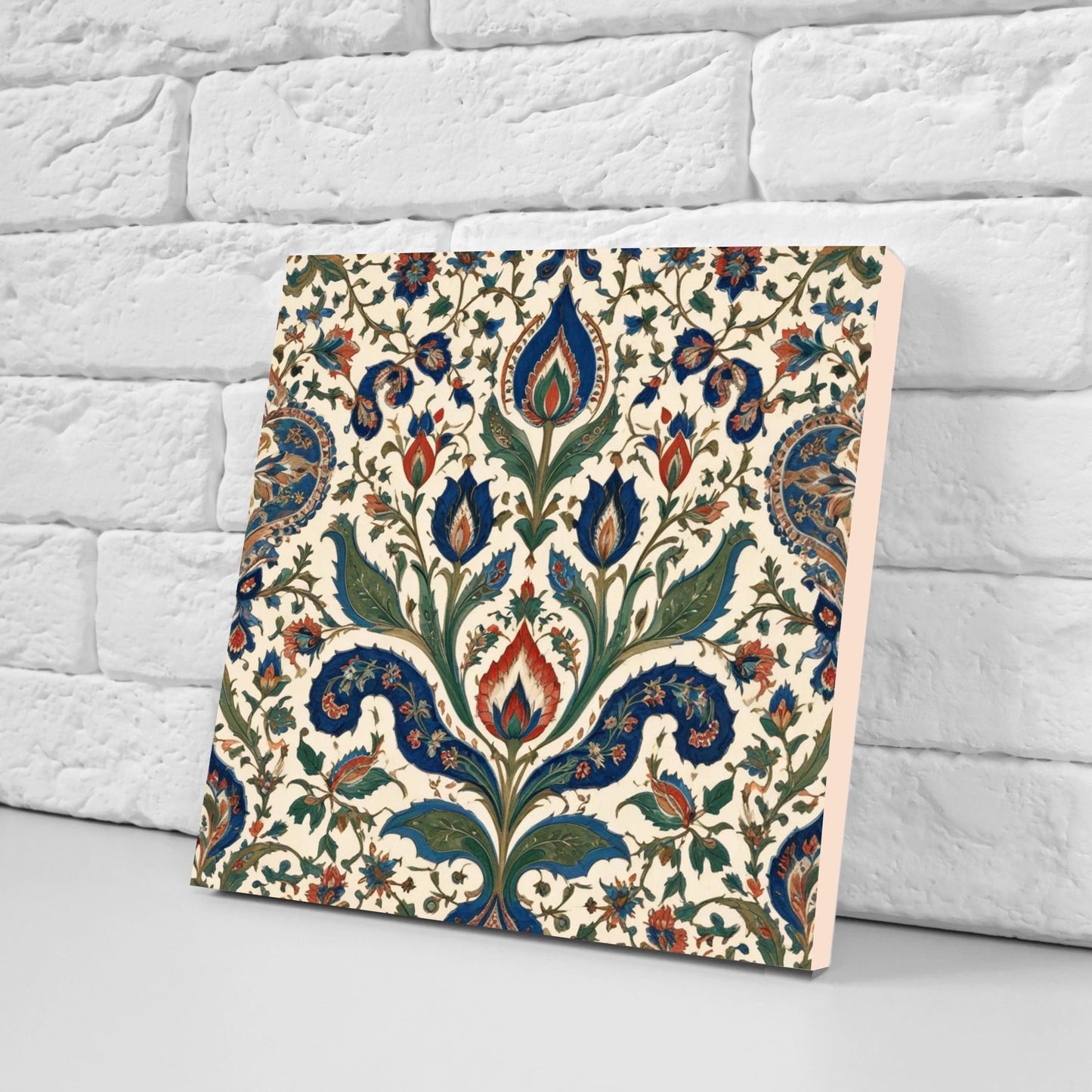 Flower Ceramic Gloss Wall Tiles Set of 2 - Botanical Wall Art Print - Indian Mughal art - Floral Home Decor - Botanical print - Mughal Wall