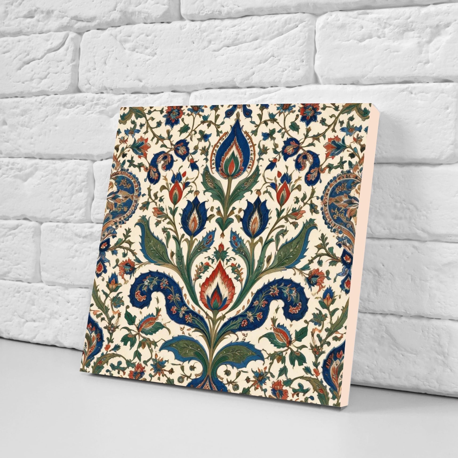 Flower Ceramic Gloss Wall Tiles Set of 2 - Botanical Wall Art Print - Indian Mughal art - Floral Home Decor - Botanical print - Mughal Wall