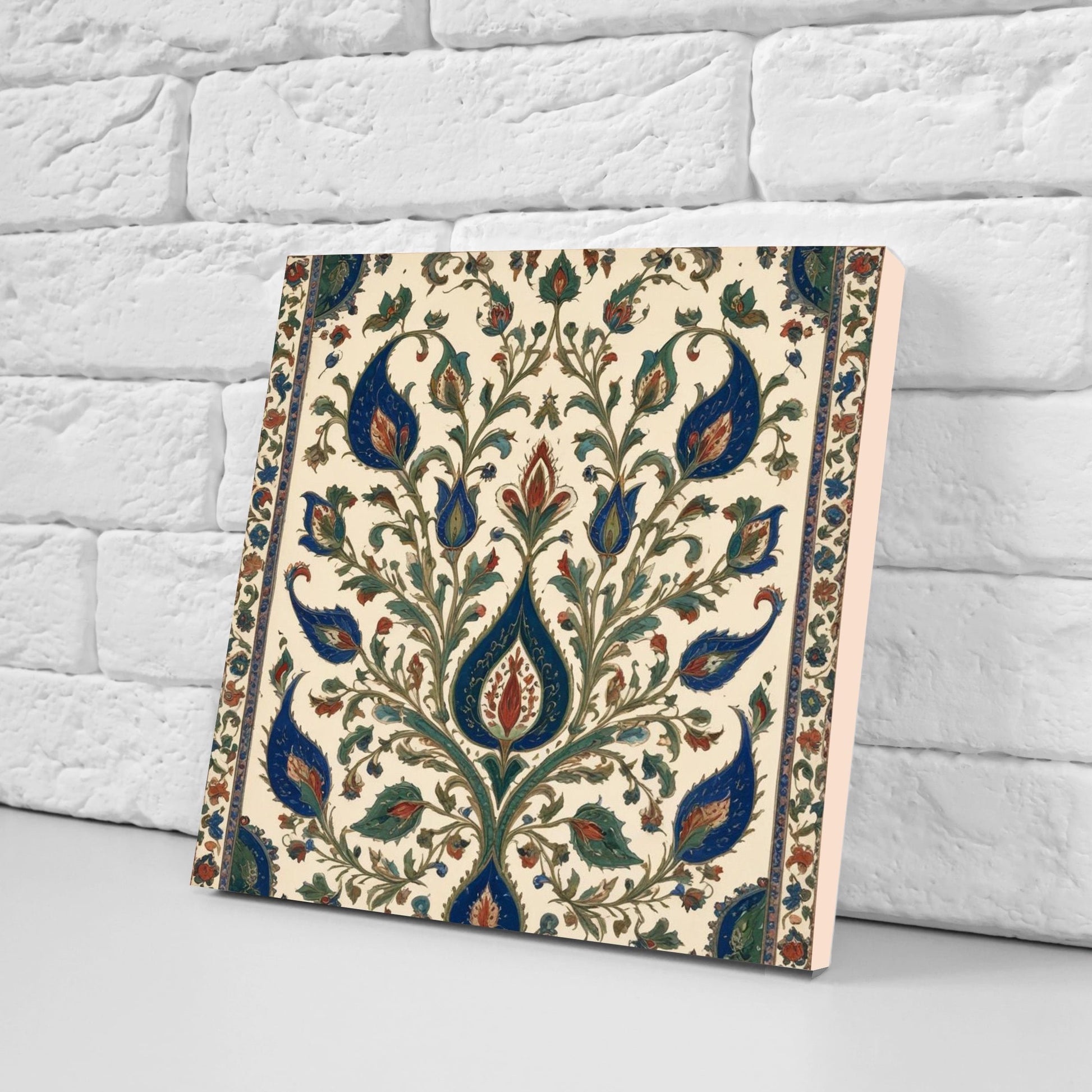 Flower Ceramic Gloss Wall Tiles Set of 2 - Botanical Wall Art Print - Indian Mughal art - Floral Home Decor - Botanical print - Mughal Wall