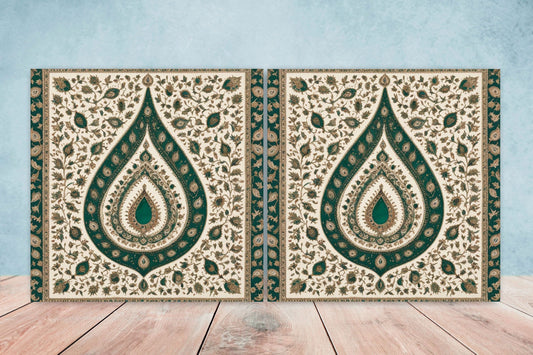 Flower Ceramic Gloss Wall Tiles Set of 2 - Botanical Wall Art Print - Indian Mughal art - Floral Home Decor - Botanical print - Mughal Wall