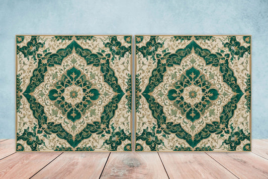 Flower Ceramic Gloss Wall Tiles Set of 2 - Botanical Wall Art Print - Indian Mughal art - Floral Home Decor - Botanical print - Mughal Wall