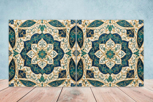 Flower Ceramic Gloss Wall Tiles Set of 2 - Botanical Wall Art Print - Indian Mughal art - Floral Home Decor - Botanical print - Mughal Wall