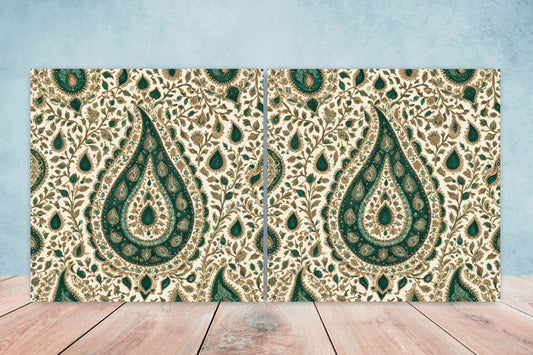 Flower Ceramic Gloss Wall Tiles Set of 2 - Botanical Wall Art Print - Indian Mughal art - Floral Home Decor - Botanical print - Mughal Wall