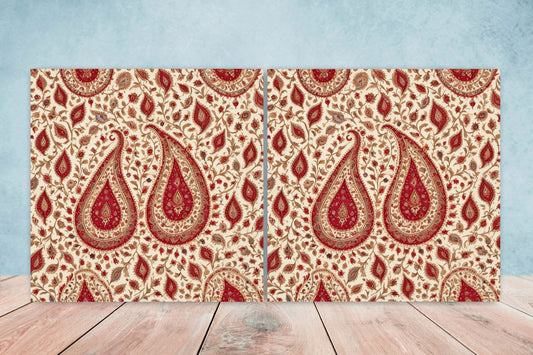 Flower Ceramic Gloss Wall Tiles Set of 2 - Botanical Wall Art Print - Indian Mughal art - Floral Home Decor - Botanical print - Mughal Wall