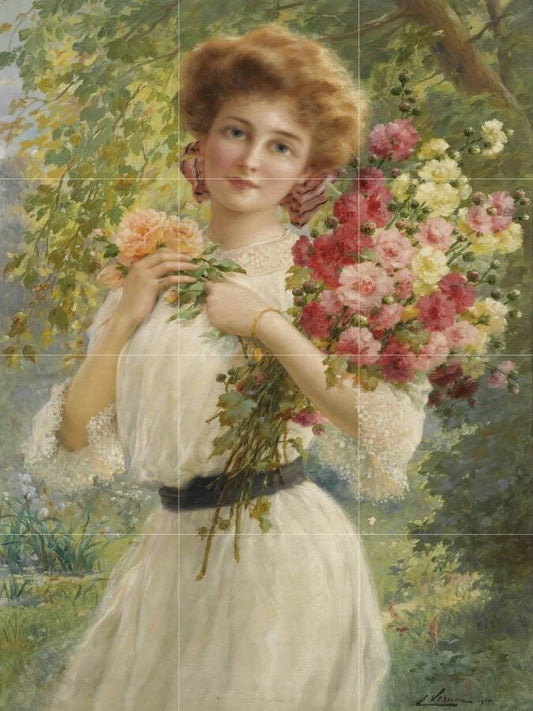 Tile Mural/Mosaic Ceramic Panel of Summer Beauty - Emile Vernon Painting - Home Decor - Flower Tile Mural - Gloss Tiles - Floral Tile Mosaic
