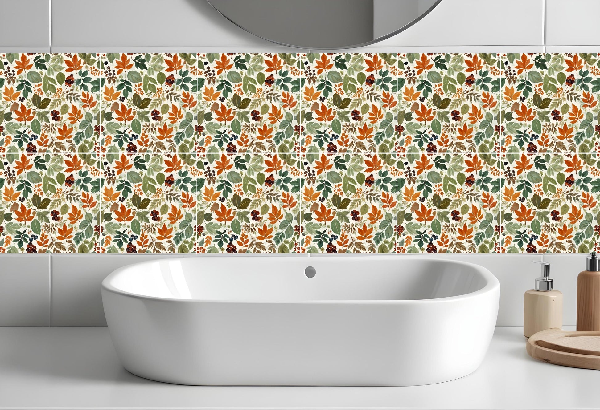 Floral Tile Watercolor Flowers Leaves Leaf Design - Set of 1 Wall Decor Tile -Kitchen Backsplash Tiles,Table Decorative Tiles,Bathroom tiles