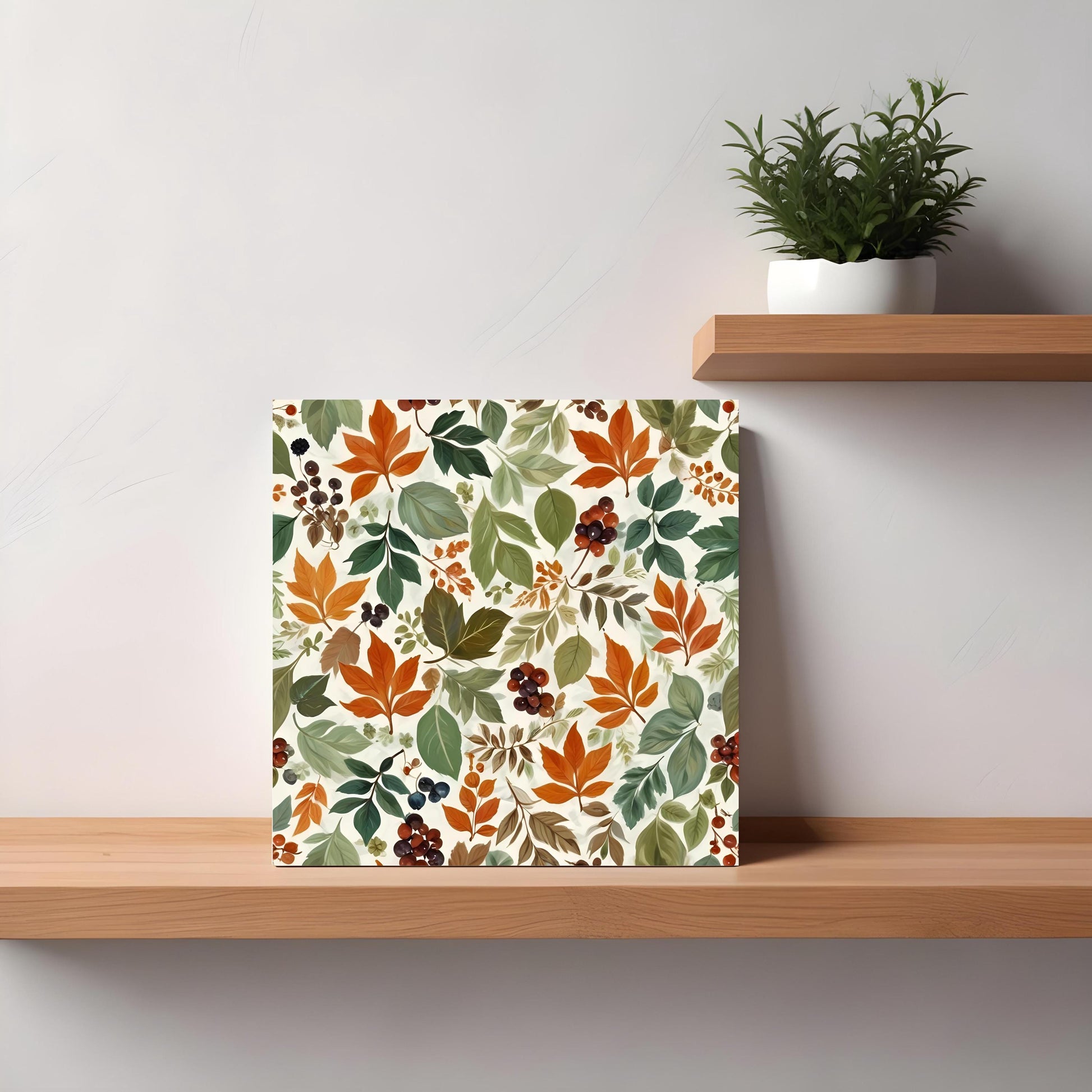 Floral Tile Watercolor Flowers Leaves Leaf Design - Set of 1 Wall Decor Tile -Kitchen Backsplash Tiles,Table Decorative Tiles,Bathroom tiles