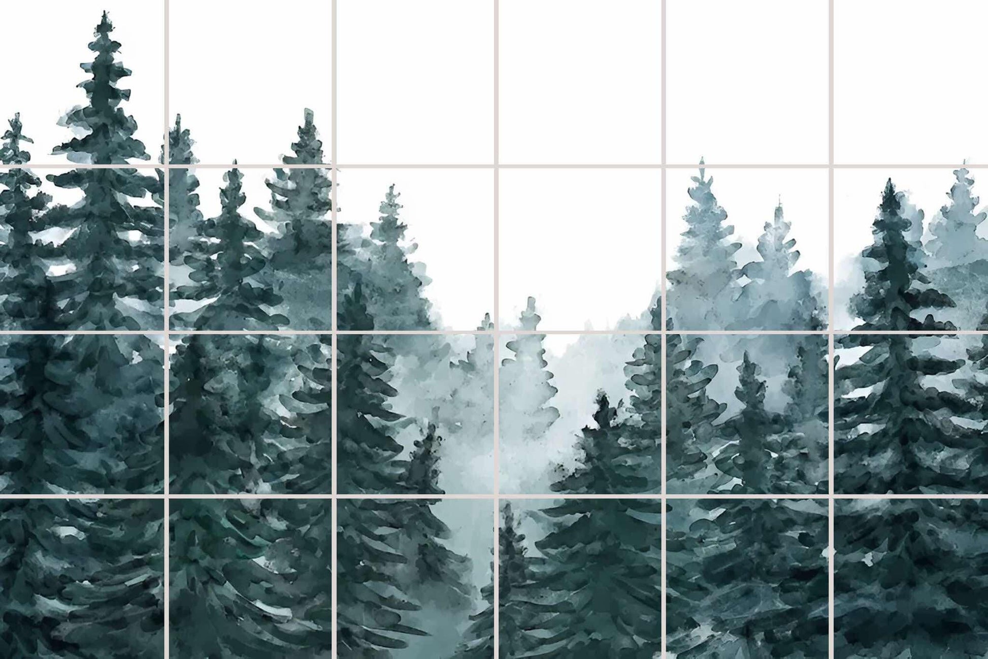 Tile Mural/Mosaic Ceramic Panel of a Watercolour Forest Mural - Wall Nature Art - Misty Woodland Wall Mural - Gloss Tiles -Tile Mosaic