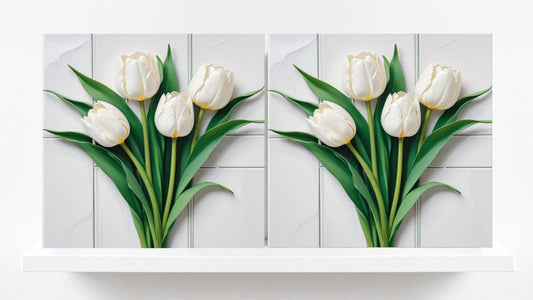 Tulip Tiles Floral Flowers Tile Tulips Design - Set of 2 Decorative ceramic tiles, Backsplash tiles, Bathroom tiles, Kitchen Backsplash