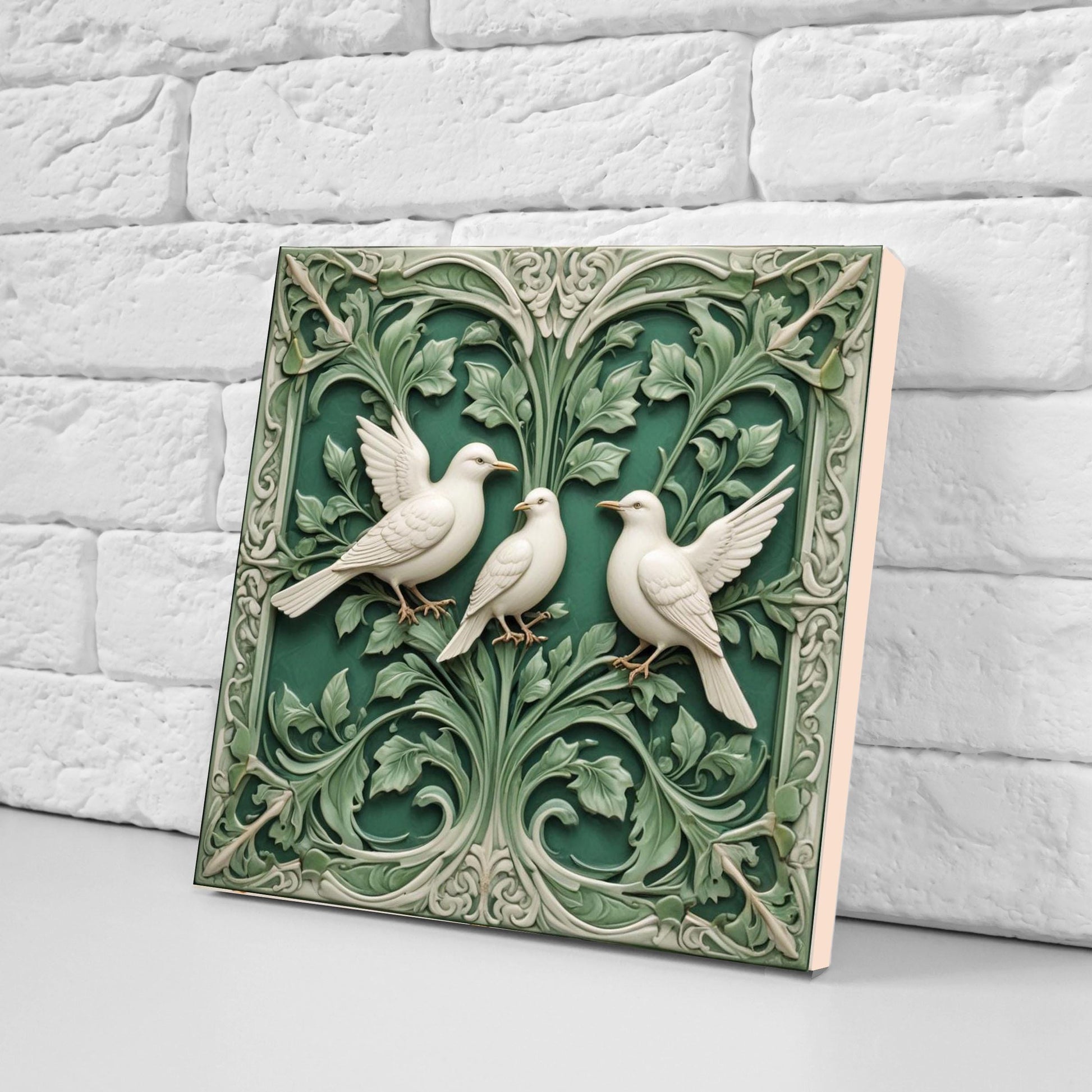 Art Nouveau Bird and Flower Ceramic tiles -Set of 2 Dove Wall Art Tile Bird and Tree Home Decor- Kitchen Backsplash -Bathroom- Shower -Sink