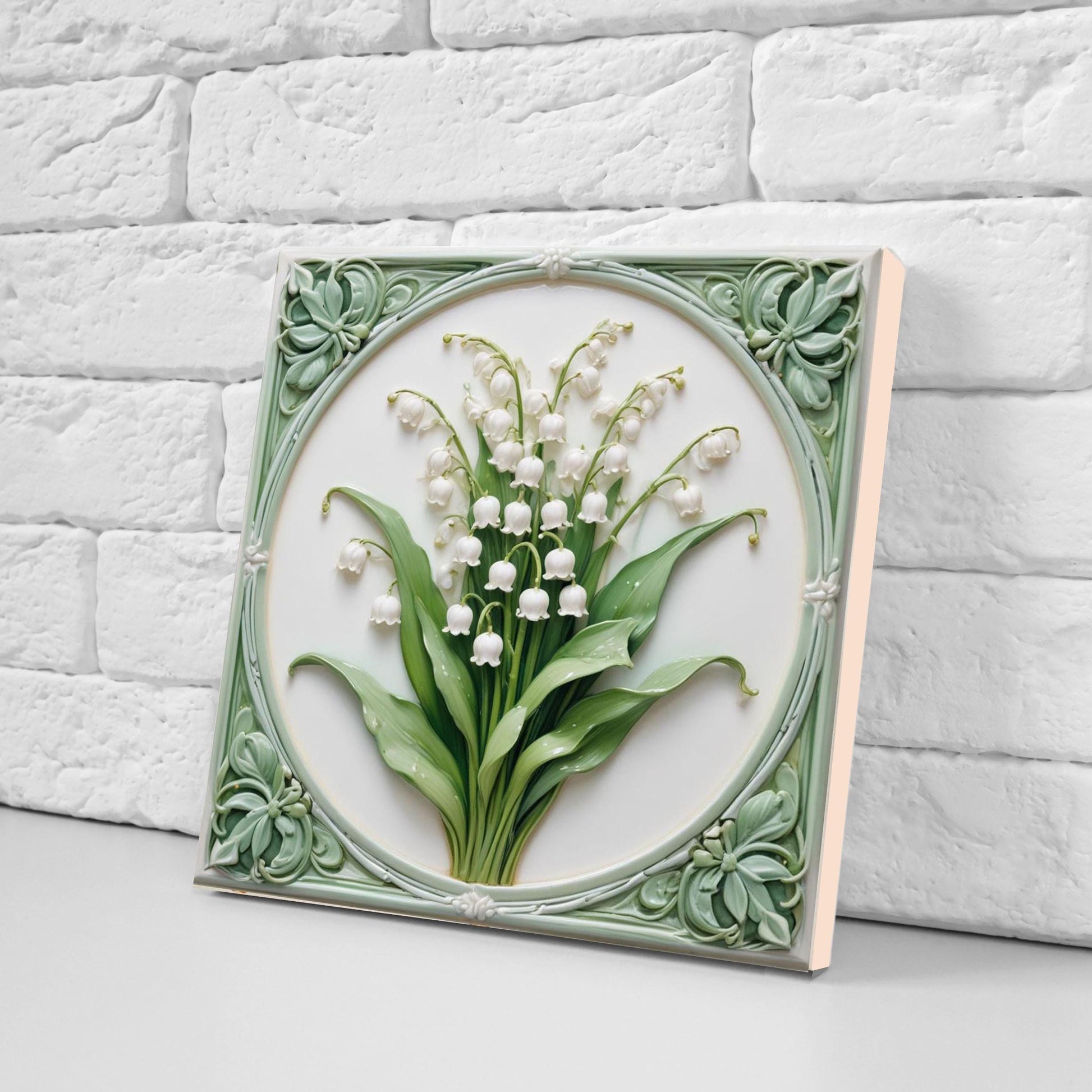 Art Nouveau Flower Ceramic Tiles - Set of 2 Art Nouveau Wall Decor Tiles - Kitchen Backsplash Tiles, Table Decorative Tiles, Bathroom Tiles