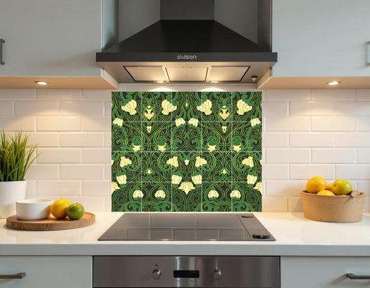 Art Nouveau Floral Ceramic Tile Mural: Kitchen Backsplash, Bathroom Tiles