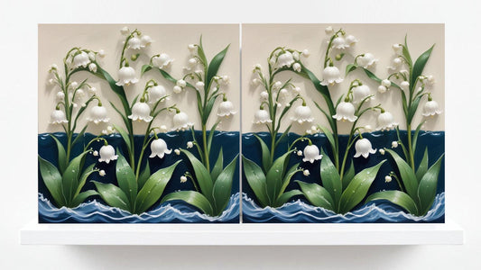 Art Nouveau Flower Ceramic Tiles - Set of 2 Art Nouveau Wall Decor Tiles - Kitchen Backsplash Tiles, Table Decorative Tiles, Bathroom Tiles
