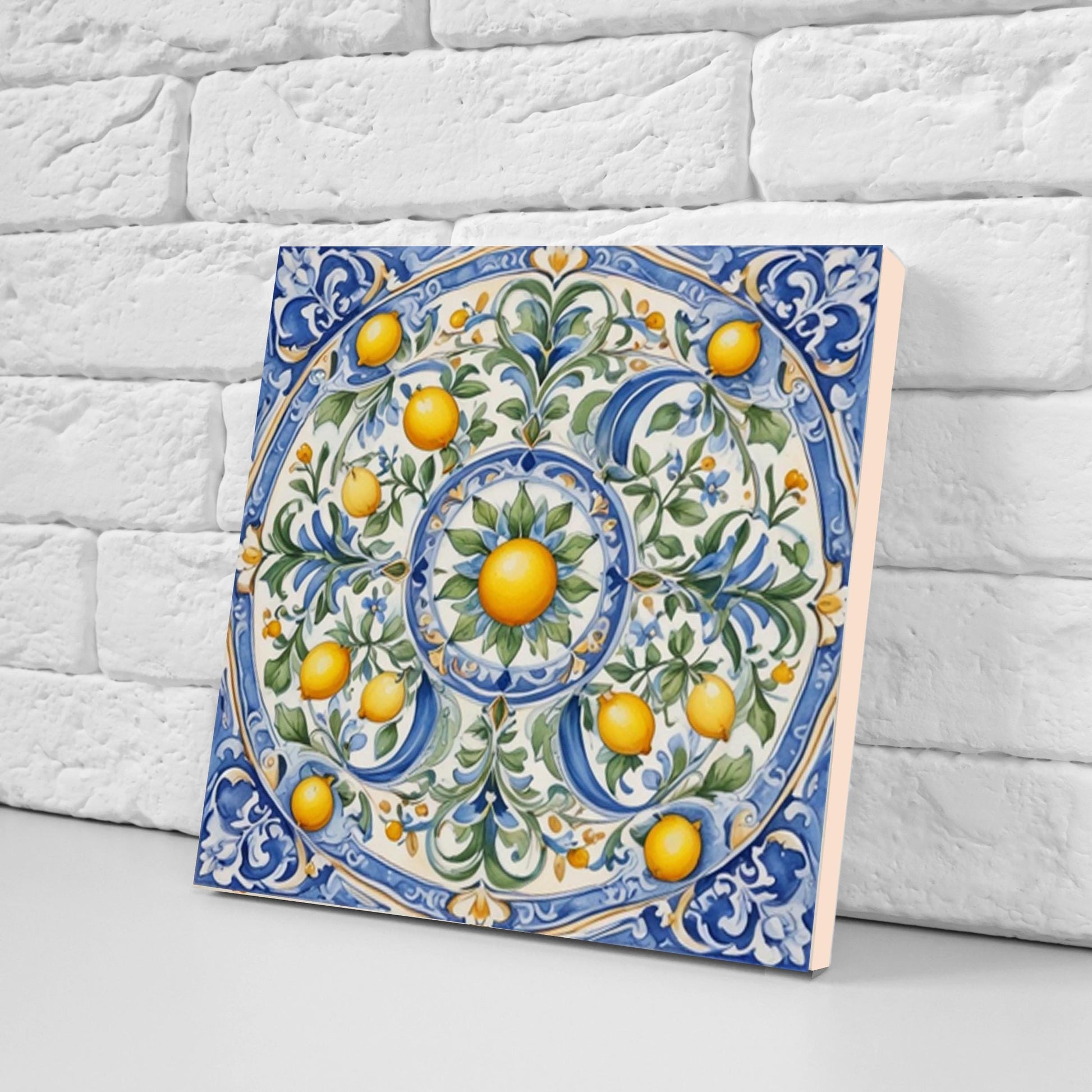 Italian Majolica Lemon Tiles - Set of 2 Italian Wall Decor Tiles - Kitchen Backsplash Tiles, Table Decorative Tiles, Bathroom Tiles, Coaster