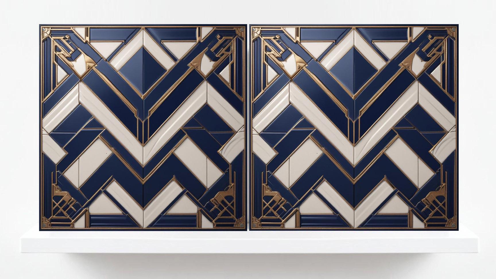 Art Deco Ceramic tiles - Set of 2 Art Deco Wall Decor Geometric Tiles - Kitchen Backsplash Tiles, Table Decorative Tiles, Bathroom Tiles