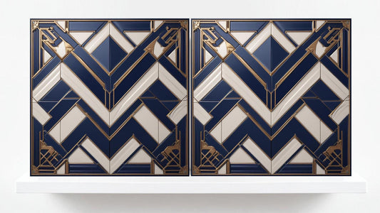 Art Deco Ceramic tiles - Set of 2 Art Deco Wall Decor Geometric Tiles - Kitchen Backsplash Tiles, Table Decorative Tiles, Bathroom Tiles