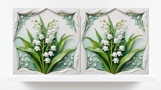 Lily of The Valley Tile Art Nouveau Flower Print Ceramic Tiles - Set of 2 Art Nouveau Wall Decor Tiles - Kitchen Backsplash Tiles, Bathroom