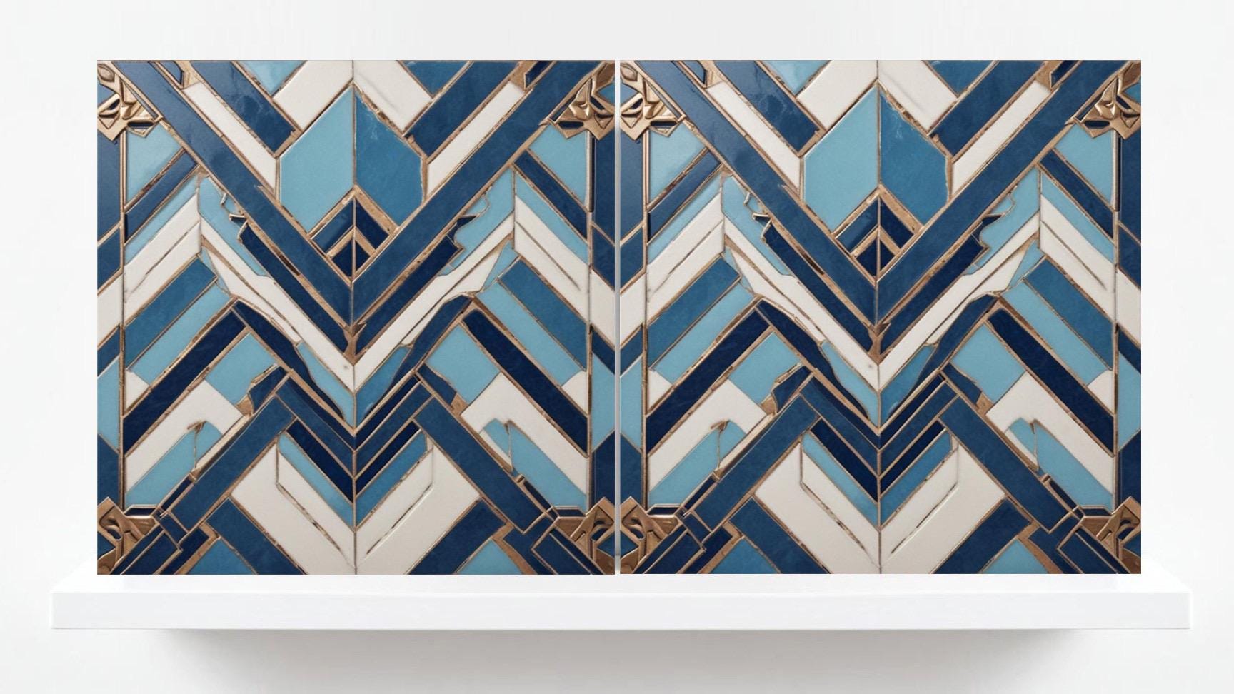 Art Deco Ceramic tiles - Set of 2 Art Deco Wall Decor Geometric Tiles - Kitchen Backsplash Tiles, Table Decorative Tiles, Bathroom Tiles