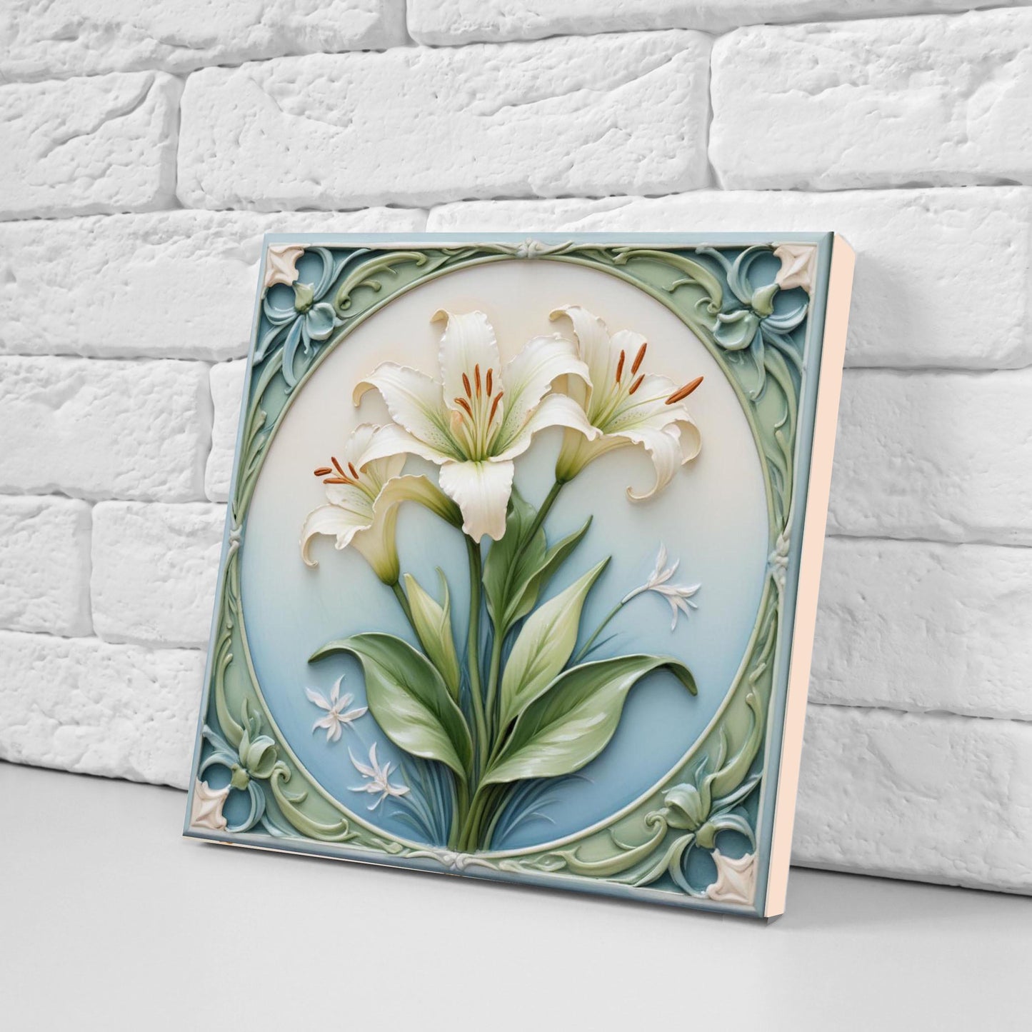 Art Nouveau Flower Ceramic Tiles - Set of 2 Art Nouveau Wall Decor Tiles - Kitchen Backsplash Tiles, Table Decorative Tiles, Bathroom Tiles